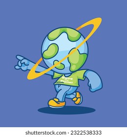 Cartoon vector planet character save the planet mascot