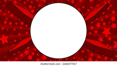 Cartoon vector pop art comics background. Blank Circle shape on Comic Book Background. Red Illustration.