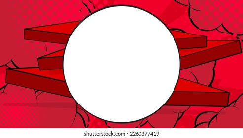 Cartoon vector pop art comics background. Blank Circle shape on Comic Book Background. Red Illustration.