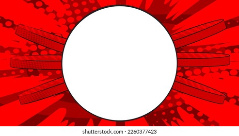 Cartoon vector pop art comics background. Blank Circle shape on Comic Book Background. Red Illustration.
