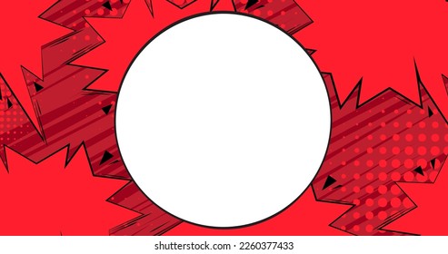 Cartoon vector pop art comics background. Blank Circle shape on Comic Book Background. Red Illustration.