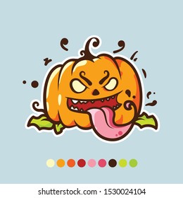 Cartoon vector pumpkin for Halloween. Funny pumpkin. Clip art for Halloween. Vector face. October 31. Scary pumpkin face for Halloween. Illustration for Halloween. Vector art.
