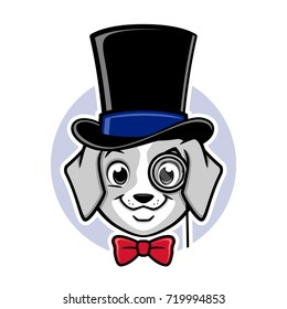 Cartoon vector puppy wearing top hat and monocle