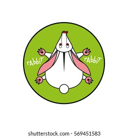 Cartoon vector rabbit. bunny top viewInscribed in a circle as an emblem green background