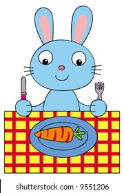 Cartoon vector rabbit eating lunch