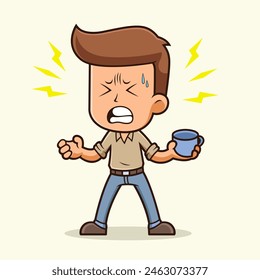 Vector de dibujos animados de hombre furioso con dolor de cabeza
