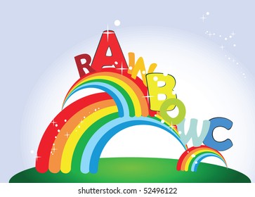 Cartoon vector rainbow with color letter ABC