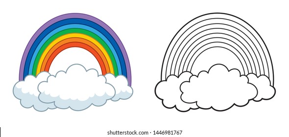 Cartoon vector rainbow. Vector cartoon illustration. Vector illustration for children. Coloring book