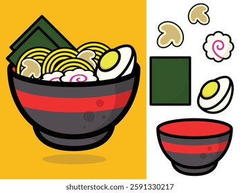 Cartoon vector ramen illustration design, eps 10, editable.