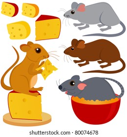 Cartoon Vector of Rat Mouse and Cheese. A set of cute and colorful icon collection isolated on white background