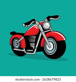 Cartoon Vector of Red Custom Motorcycle