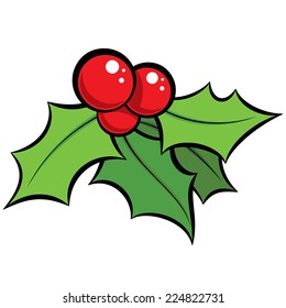 Cartoon vector red and green holli decorative ornament with black outlines