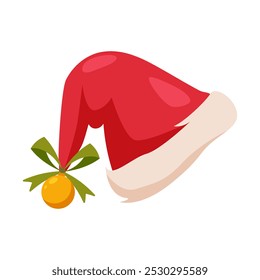 Cartoon vector red Santa hat for holiday celebrating isolated on white background.