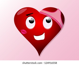 a cartoon vector of a red Valentine's Day heart with women's pink underwear
