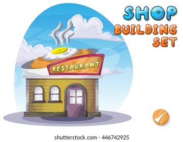 Cartoon vector restaurant for game and animation, game design asset