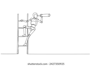 Cartoon of Vector Robot chatbot, AI in science and business holding a telescope on the stairs looking of success 