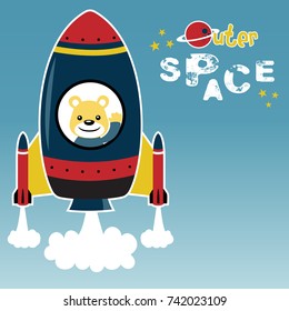 Cartoon Vector Of A Rocket Blast Off To Space With Cute Bear