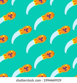 Modelo sin fisuras aislado en el fondo verde de la bomba de cohetes vectorial de dibujos animados. Los niños imprimen. Fondo de la página de inicio del juego. Papel picado infantil divertido. Imprimir para tela, ropa para niños.