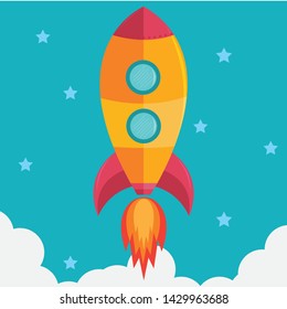 Cartoon Vector Rocket Launch Graphic 