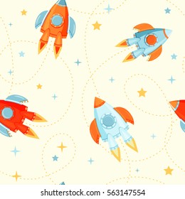 Cartoon vector rocket ships pattern for seamless background