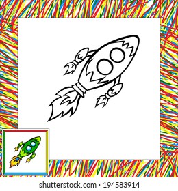 Cartoon vector rocket (third). Coloring book