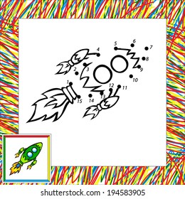Cartoon vector rocket (third). Dot to dot