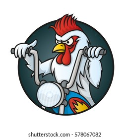 Cartoon vector rooster on the motorcycle