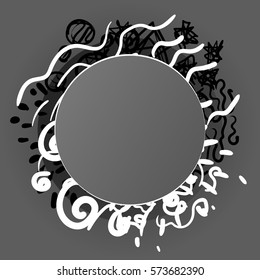 Cartoon vector round frame with place for text. Pencil effect shapes