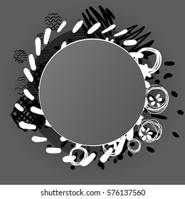 Cartoon vector round frame with place for text. Pencil effect shapes