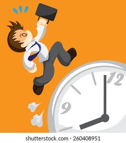 Cartoon vector of running office worker on clock