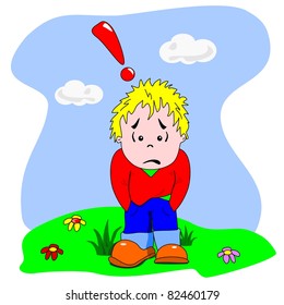 A cartoon vector of a sad disappointed young boy