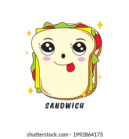 cartoon vector sandwich with funny face, vector food logo illustration