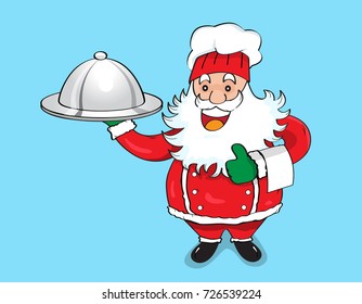 cartoon vector of a Santa Claus chef with a serving tray