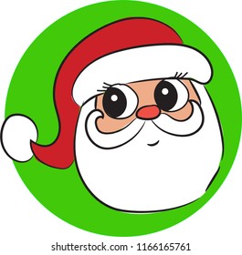 Cartoon Vector Santa Claus face in green circle. Vector Illustration. Happy christmas