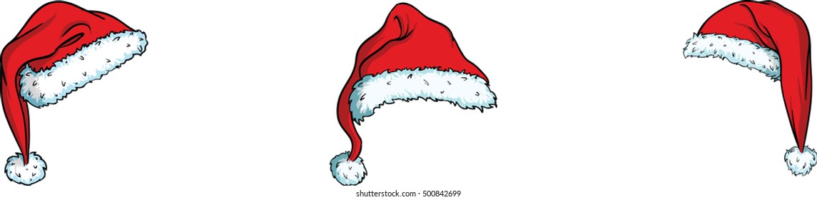 Cartoon vector santa hat. Different hats in vector style. Isolated on white background