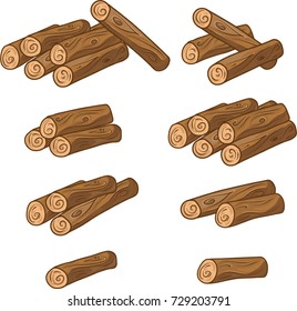 Cartoon vector sawed woods illustration. A set of wooden logs 