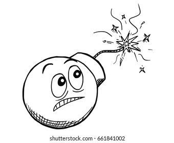 Cartoon vector of scared bomb watching its safety fuse burning