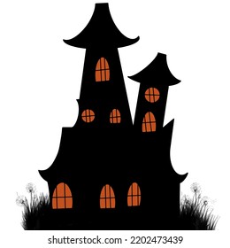 Cartoon vector scary house halloween illustration white background