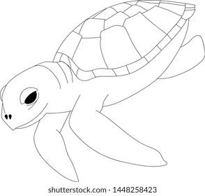 Cartoon vector  sea turtle in outlines. 