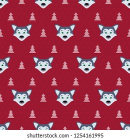 Cartoon vector seamless background. Cute pattern with wild wolfs. Nature, animal, wildlife zoo, reserve theme