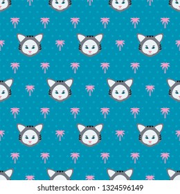 Cartoon vector seamless background. Cute pattern with cats. Nature, animal, wildlife zoo, reserve theme