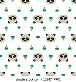 Cartoon vector seamless background. Cute pattern with pandas. Nature, animal, wildlife zoo, reserve theme