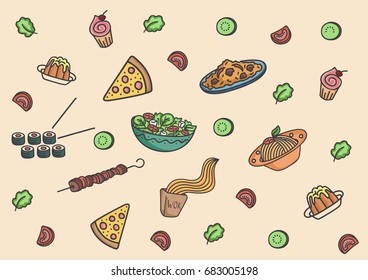 Cartoon vector seamless food pattern for your project