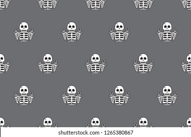 Cartoon vector seamless pattern background of funny skeleton for design.