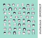 Cartoon vector set. 53 different funny faces.