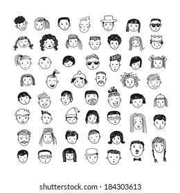Cartoon vector set. 53 different funny faces.