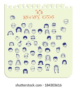 Cartoon vector set. 53 different funny faces.