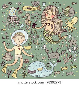 Cartoon vector set about sea-life