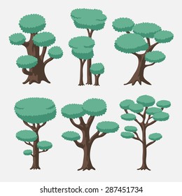 Cartoon vector set of blue green tree