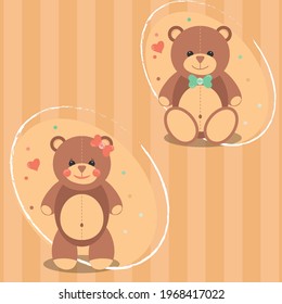Cartoon vector set of cute teddy bear in two different poses. Template for print or greeting card.